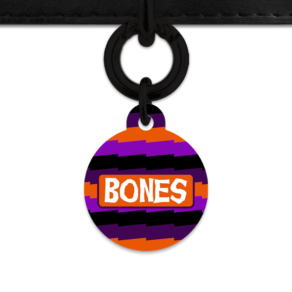 Purple And Orange Spooky Stripes Pet ID Tag
