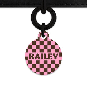Pink And Brown Checkers Pet ID Tag