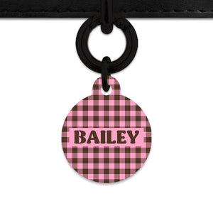 Pink And Brown Gingham Pet ID Tag