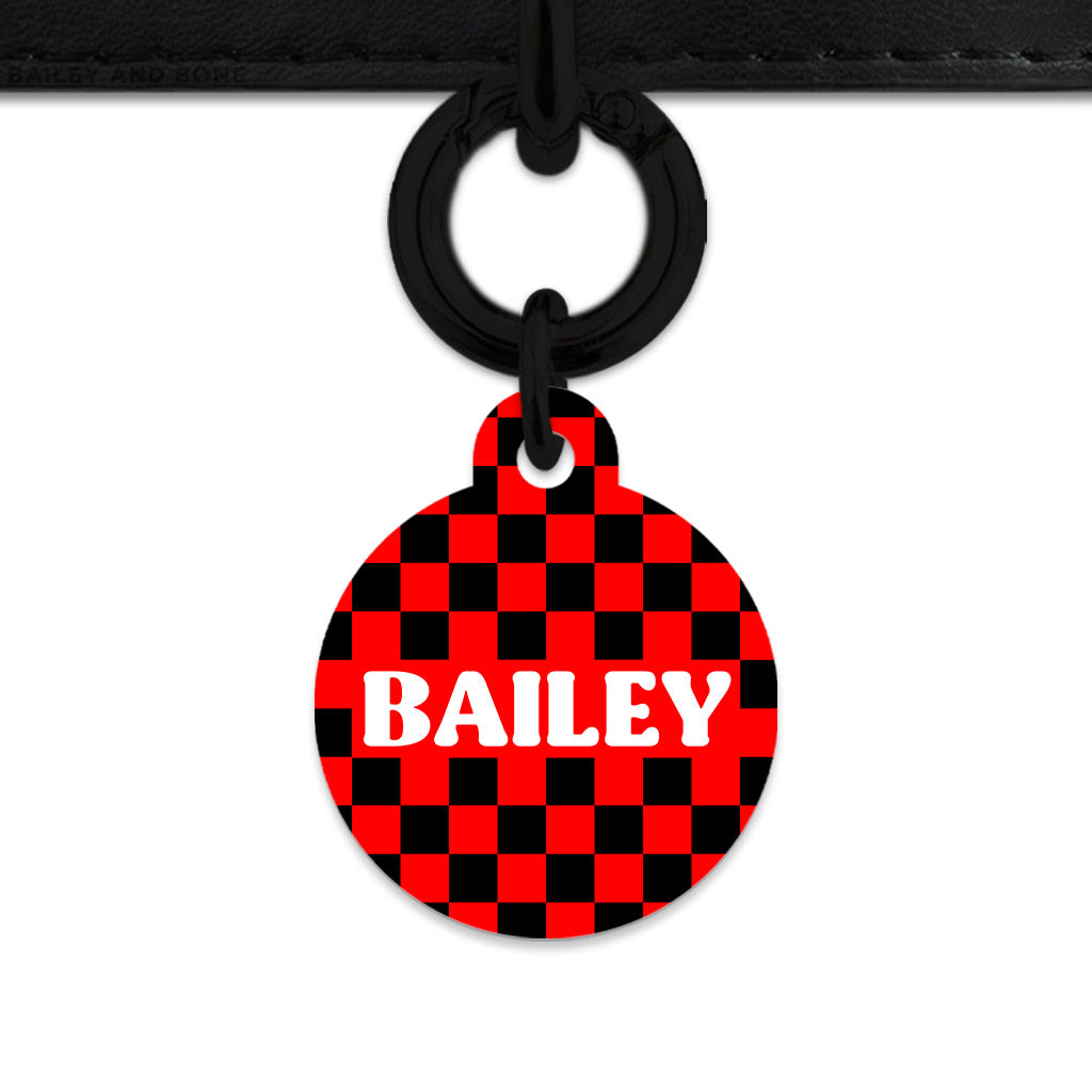 Black And Red Checkers Pet ID Tag