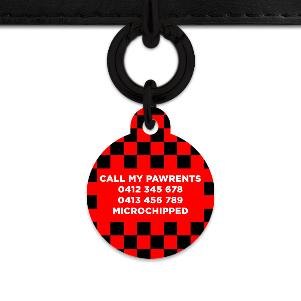 Black And Red Checkers Pet ID Tag