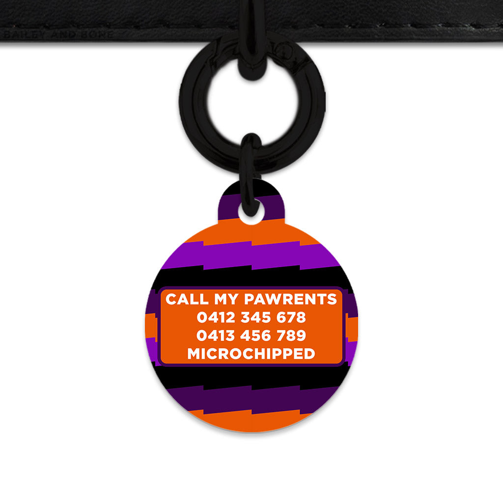 Purple And Orange Spooky Stripes Pet ID Tag