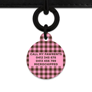 Pink And Brown Gingham Pet ID Tag