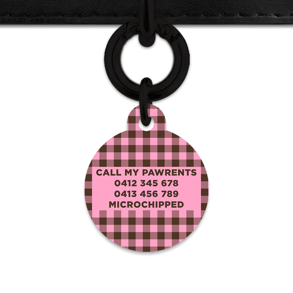 Pink And Brown Gingham Pet ID Tag