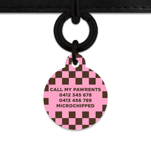 Pink And Brown Checkers Pet ID Tag