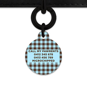 Blue And Brown Gingham Pet ID Tag