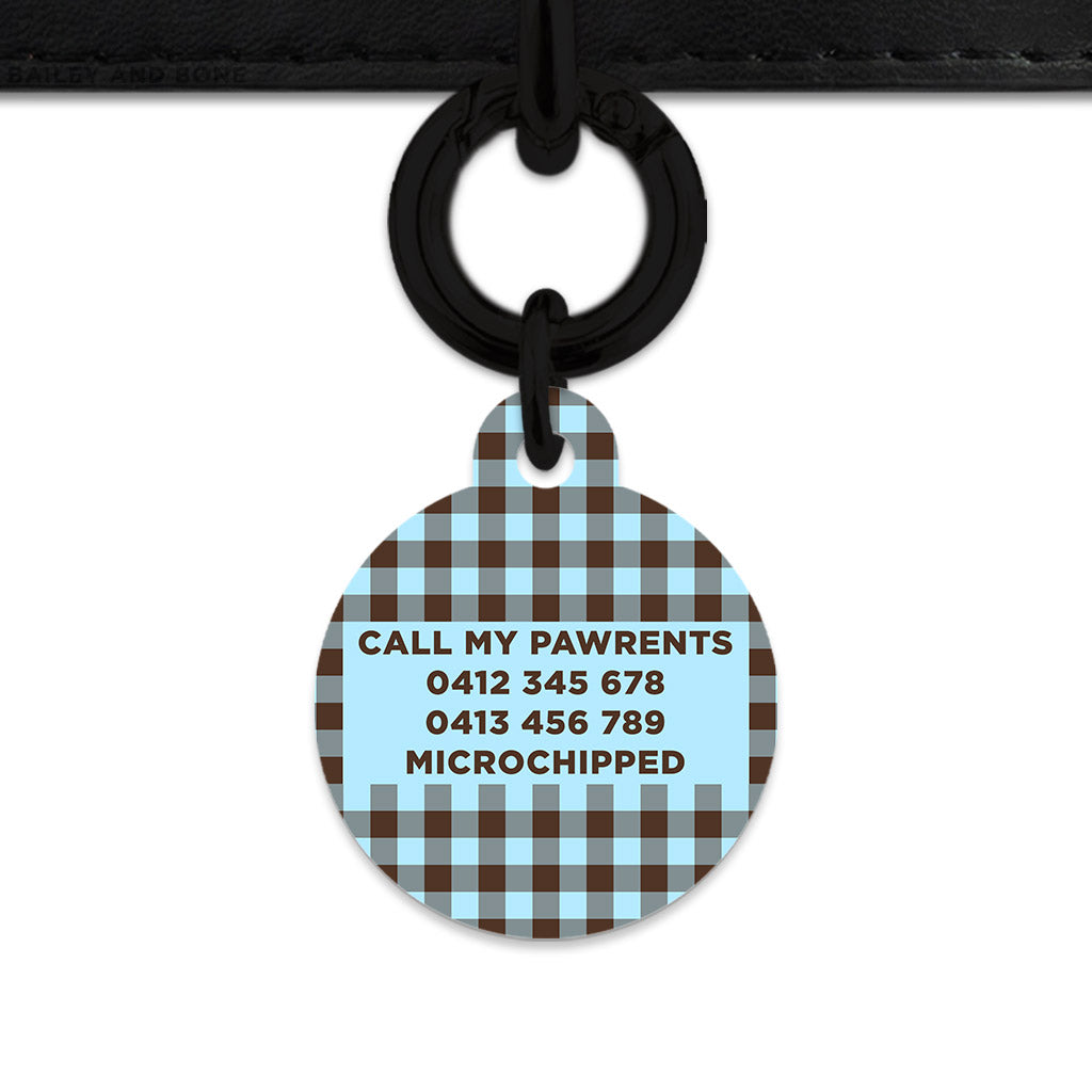 Blue And Brown Gingham Pet ID Tag