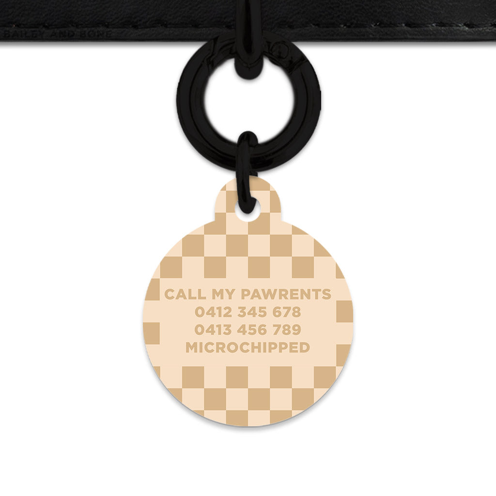 Beige And Tan Checkers Pet ID Tag