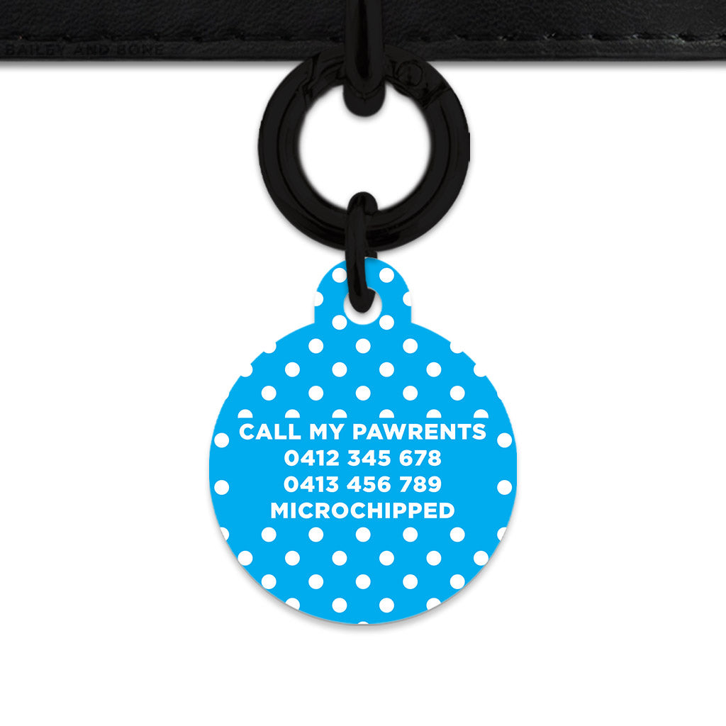 Blue And White Polka Dots Pet ID Tag