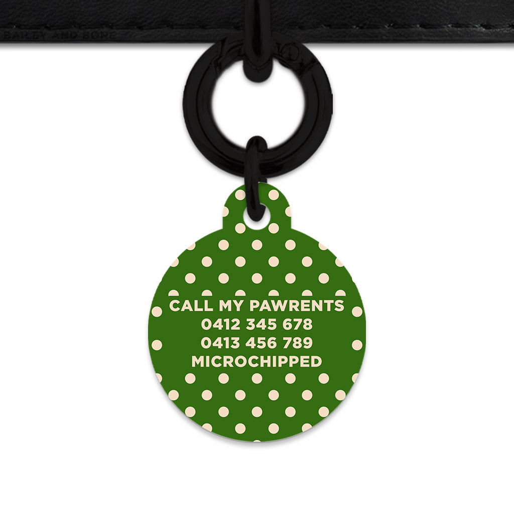 Green And Beige Polka Dots Pet ID Tag