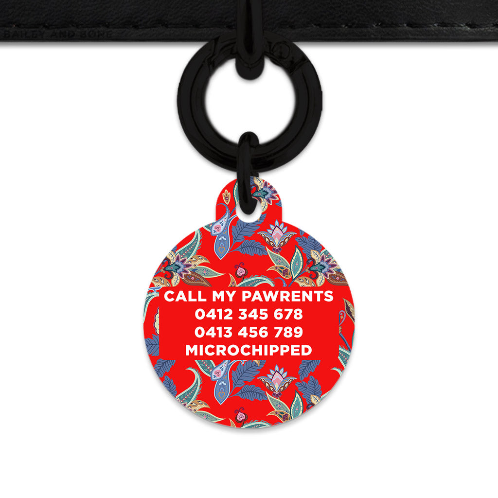 Red Paisley Pattern Pet ID Tag