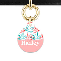 Pink And Blue Tropical Leaves Pet ID Tag