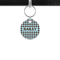 Blue And Brown Gingham Mini Pet ID Tag