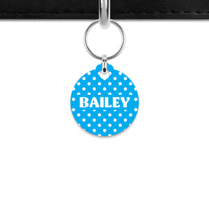 Blue And White Polka Dots Mini Pet ID Tag