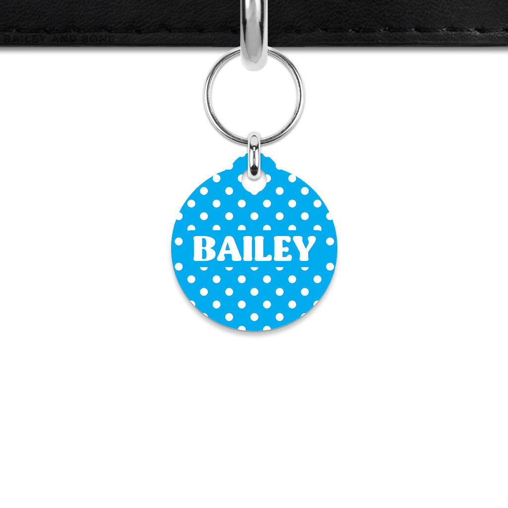 Blue And White Polka Dots Mini Pet ID Tag