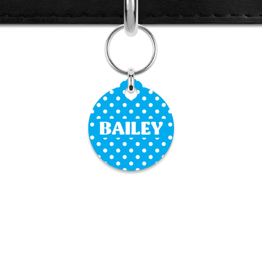 Blue And White Polka Dots Mini Pet ID Tag