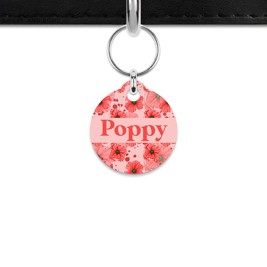 Pink And Red Poppy Mini Pet ID Tag