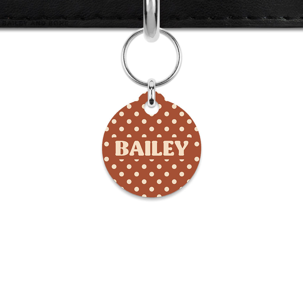 Brown And Beige Polka Dots Mini Pet ID Tag