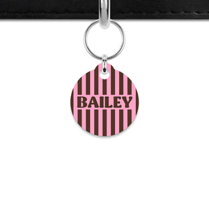 Pink And Brown Stripes Mini Pet ID Tag
