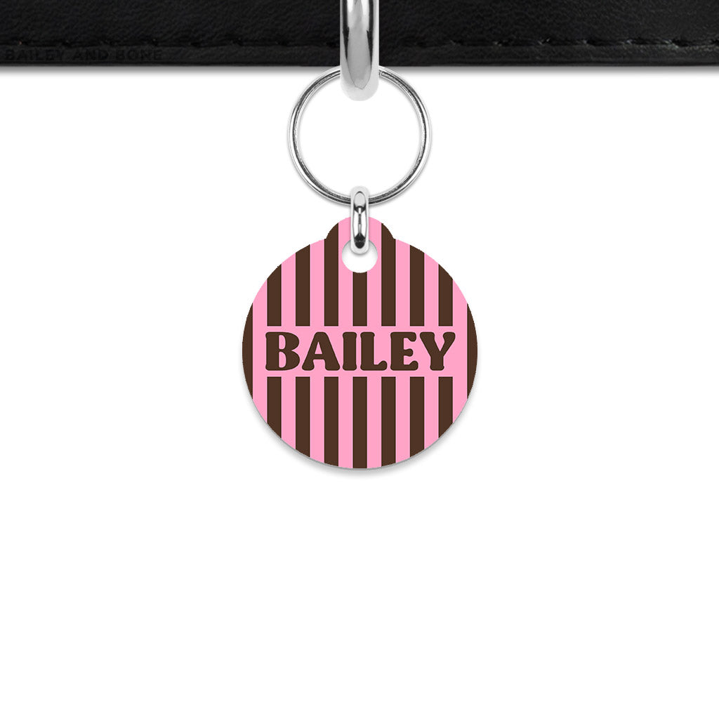 Pink And Brown Stripes Mini Pet ID Tag