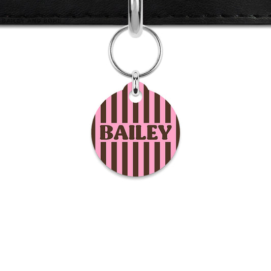 Pink And Brown Stripes Mini Pet ID Tag