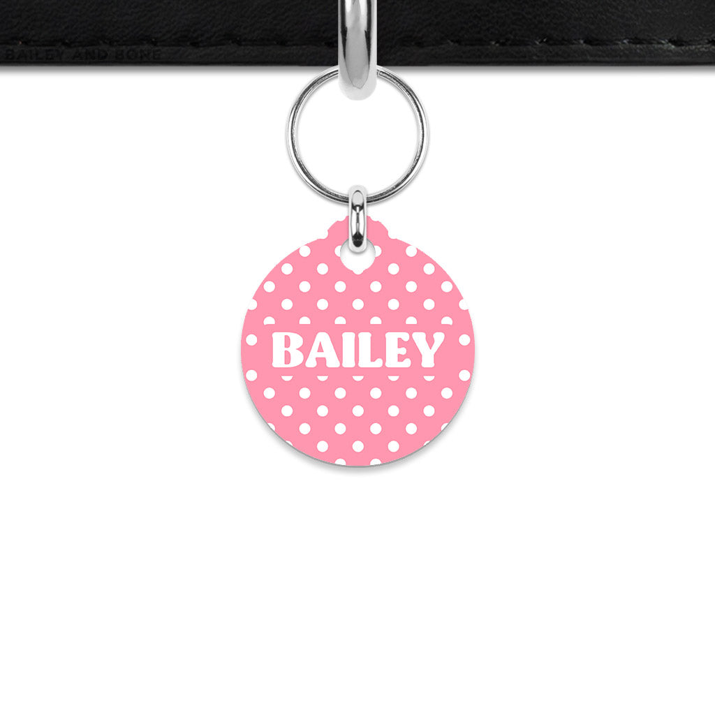 Pink And White Polka Dot Mini Pet ID Tag