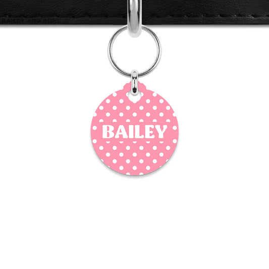 Pink And White Polka Dot Mini Pet ID Tag