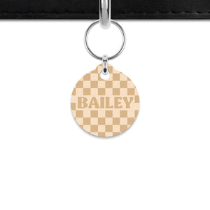 Beige And Tan Checkers Mini Pet ID Tag