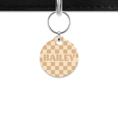 Beige And Tan Checkers Mini Pet ID Tag
