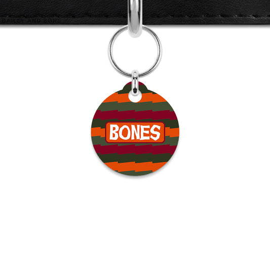 Green And Orange Spooky Stripes Mini Pet ID Tag