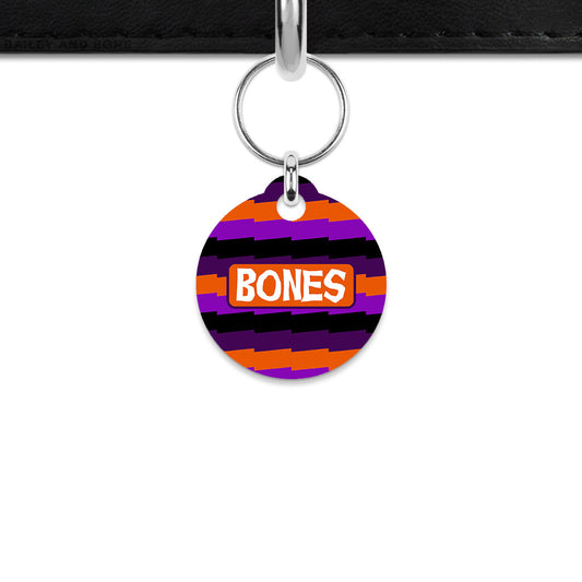 Purple And Orange Spooky Stripes Mini Pet ID Tag