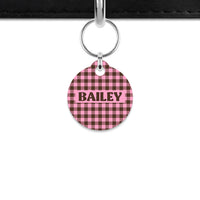 Pink And Brown Gingham Mini Pet ID Tag