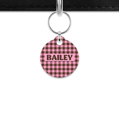 Pink And Brown Gingham Mini Pet ID Tag