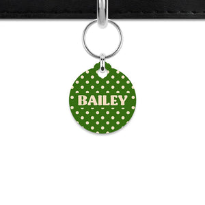 Green And Beige Polka Dots Mini Pet ID Tag