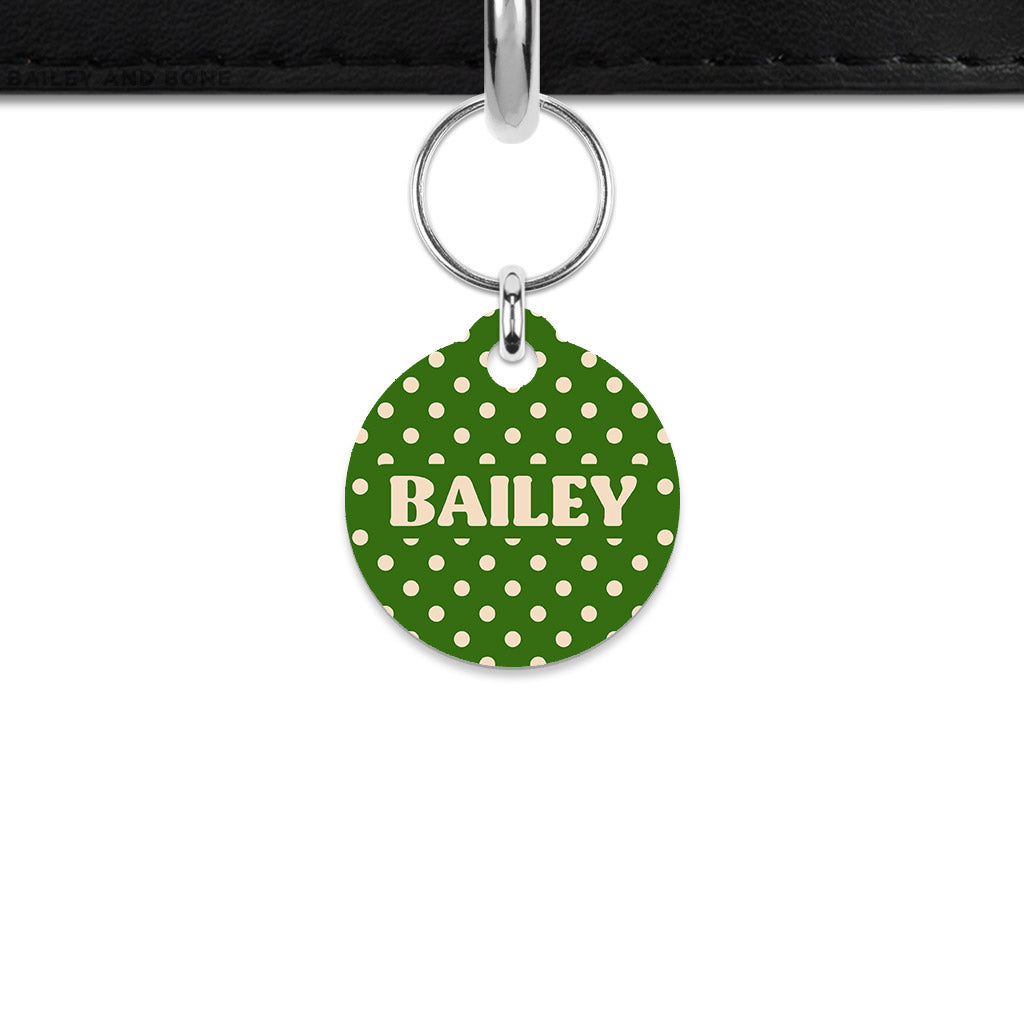 Green And Beige Polka Dots Mini Pet ID Tag
