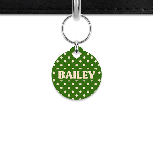 Green And Beige Polka Dots Mini Pet ID Tag
