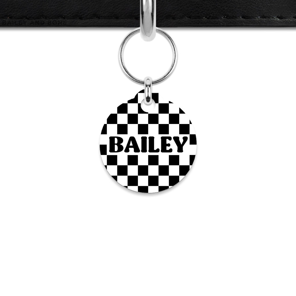 Black And White Checkers Mini Pet ID Tag