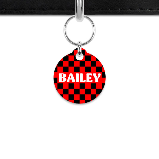 Black And Red Checkers Mini Pet ID Tag