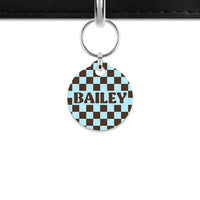 Blue And Brown Checkers Mini Pet ID Tag