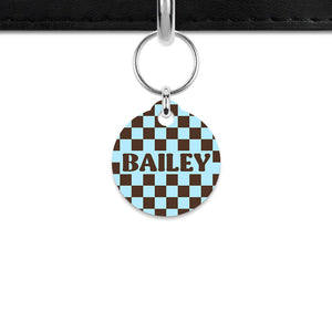 Blue And Brown Checkers Mini Pet ID Tag