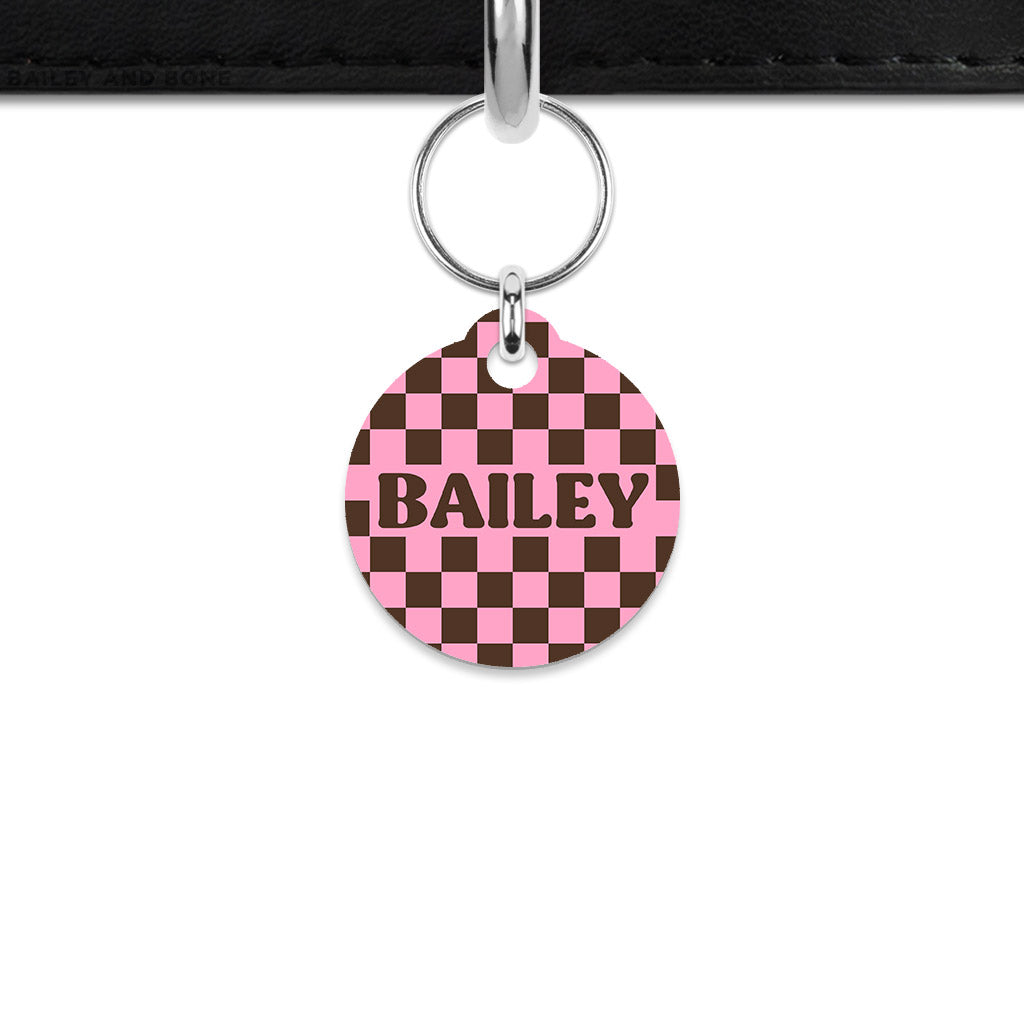 Pink And Brown Checkers Mini Pet ID Tag
