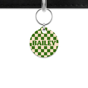 Green And Beige Checkers Mini Pet ID Tag