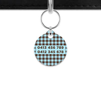 Blue And Brown Gingham Mini Pet ID Tag