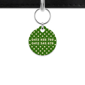 Green And Beige Polka Dots Mini Pet ID Tag