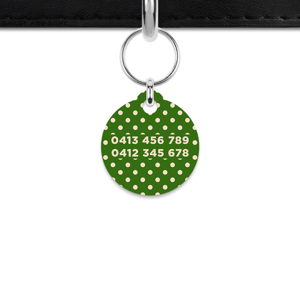Green And Beige Polka Dots Mini Pet ID Tag