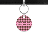 Pink And Brown Gingham Mini Pet ID Tag
