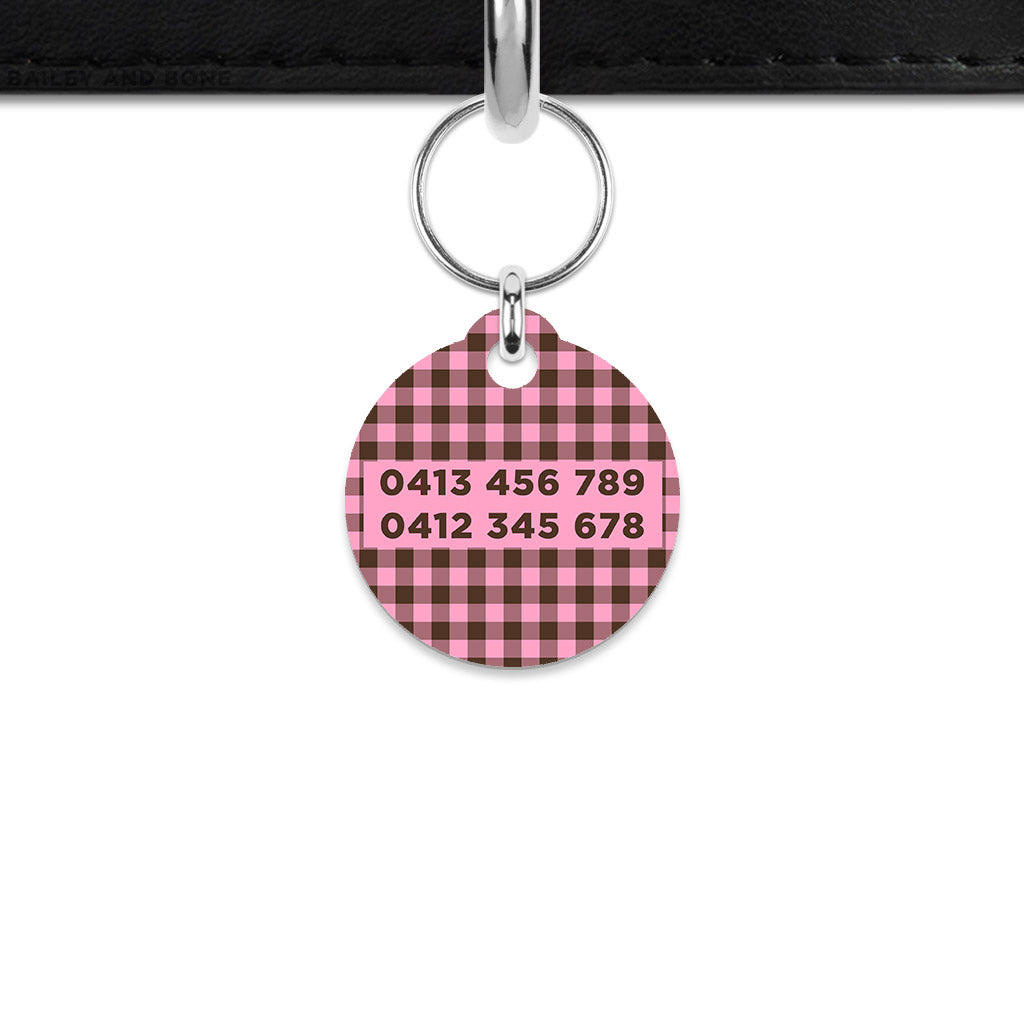 Pink And Brown Gingham Mini Pet ID Tag