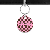 Pink And Brown Checkers Mini Pet ID Tag