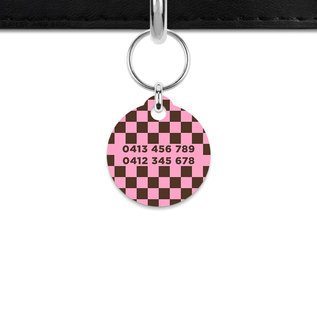 Pink And Brown Checkers Mini Pet ID Tag