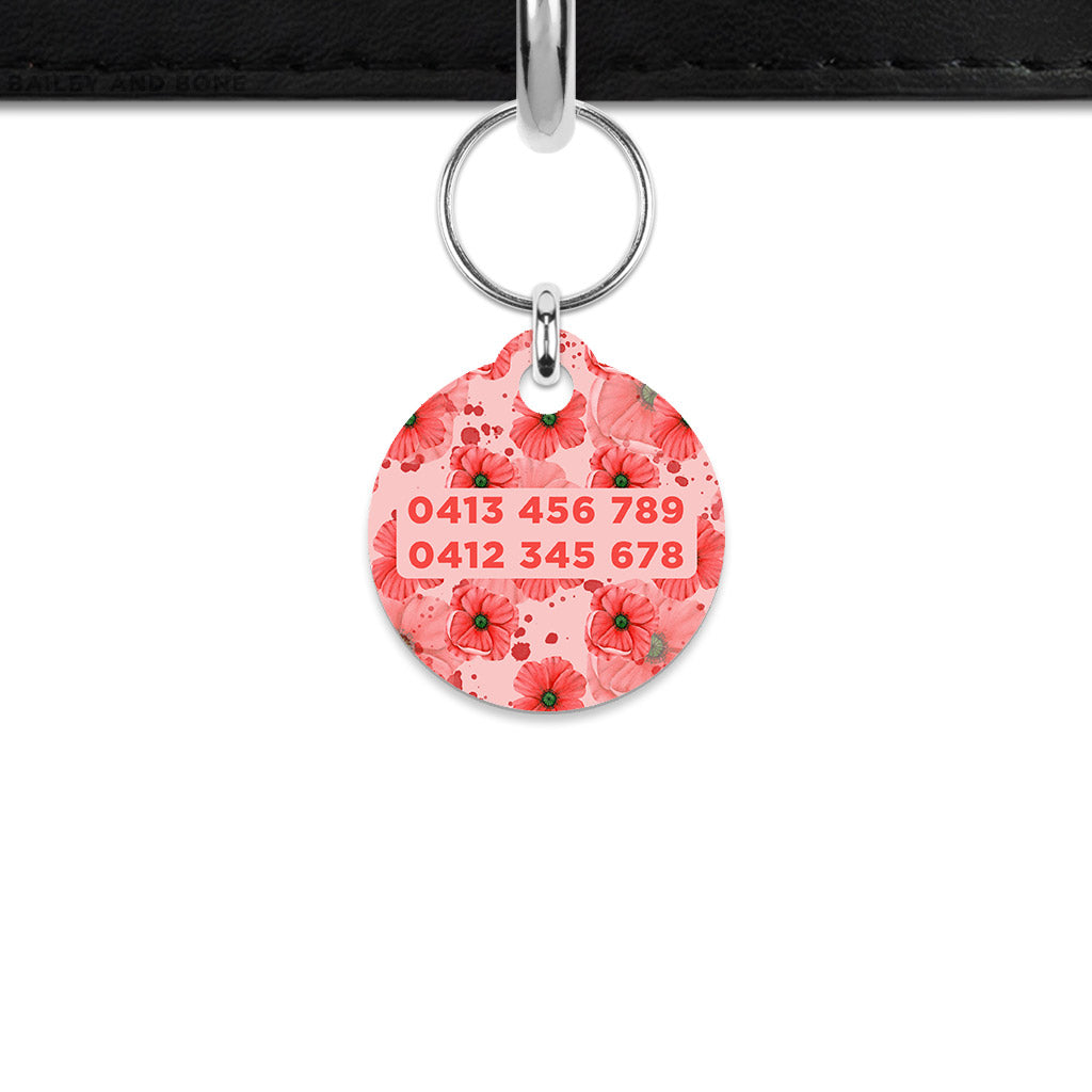Pink And Red Poppy Mini Pet ID Tag